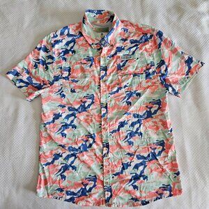 Ocean Coast Mens Short-Sleeve Button-Up Shirt Camouflage Pink Green Blue XL